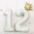 Creamy white 32 inch number foil balloon set with gold crown for birthday party decor. - Number 12