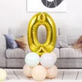 Gold number 0 foil balloon set with pastel latex balloons for birthday party room decor SKU - Number 0 / Gold