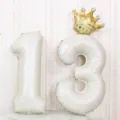 32 inch cream white number 13 foil balloon with gold crown for birthday party decoration - Number 13