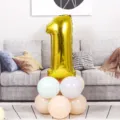 Gold Number 1 Foil Balloon with Pastel Latex Balloons Set for Birthday Party Decoration - Number 1 / Gold