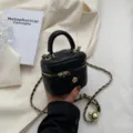 Black quilted mini vanity bag with chain strap, stylish leather small crossbody handbag. - S / Black