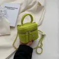 Green quilted mini box bag with chain strap, trendy fashion leather crossbody handbag for women. - S / Green