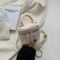 Mini quilted box handbag for women, chic top handle crossbody bag with chain strap beige. - S / Off White