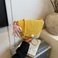 Korean style chic mini woven crossbody bag for women fashion cute pearl shoulder bag handbag - With Pendant / Yellow