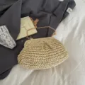 Woven straw shoulder bag women's chic chain crossbody bag summer beach clutch purse - No Pendant / Yellow