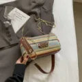Summer new colorful straw woven shoulder bag with chain strap and leather trim chic design - Colorful Brown