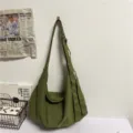 Green canvas hobo shoulder bag, casual large capacity slouchy crossbody tote for women. - Green