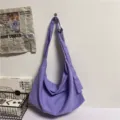 Purple canvas shoulder bag large capacity casual crossbody tote bag for women daily commuting. - Purple