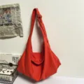 Orange canvas shoulder bag, large capacity casual tote bag for women daily commuting student. - Orange