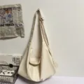Grote canvas schoudertas in Koreaanse stijl, casual shopper tas voor dagelijks gebruik. - Broken Wit