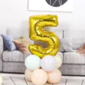 Gold 32-inch number 5 foil balloon with pastel balloon base for birthday party decor. - Number 5 / Gold