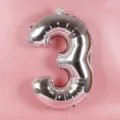 Silver number 3 foil balloon for birthday party and room decor, shiny metallic finish. - Number 3 / Silver