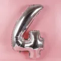 Silver number 4 foil balloon for birthday party celebration and photo backdrops. - Number 4 / Silver
