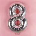Silver number 8 foil balloon for birthday party and celebration backdrop decoration item. - Number 8 / Silver