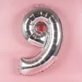 Silver number 9 foil balloon for birthday party decorations, shiny metallic balloon for celebrations. - Number 9 / Silver
