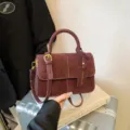 Wine red retro frosted leather crossbody bag, elegant top handle small square bag for women. - Wine Red Without Pendant