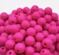 Detail shot of glossy pink acrylic round beads with straight holes, perfect for DIY jewelry craft. - 8mm Approx. 1750 Pcs / Rose Red
