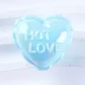 Close up of light blue heart acrylic bead detail, embossed love letter charm accessory. - Heart / Blue