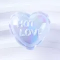 Glossy iridescent heart phone grip holder with embossed hot love text design items - Heart / Sky Blue