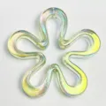 Detailed view of iridescent hollow flower bead, UV coated DIY charm for phone chains and jewelry. - Green