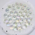 Close-up of iridescent acrylic loose beads with hanging holes for DIY jewelry making crafts. - 16mm / White