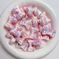 Macaron pink acrylic bow beads diy jewelry accessories sweet style charm pendant beads - Pink + White