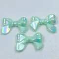 Acrylic electroplated bow beads, colorful iridescent DIY jewelry making charm supplies for phone charms. - 24*32mm / Green