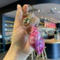 Pink acrylic seashell keychain with gold hardware, cute bag charm and car pendant. - L / Rose Red