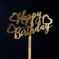 Adorno para tarta Happy Birthday de acrilico dorado con corazones para fiesta de cumpleanos. - Estilo Corazón 4