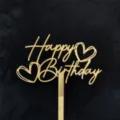 Decoración de pastel Feliz Cumpleaños de acrílico dorado con corazón, vista de detalle de fiesta ideal. - Estilo Corazón 3