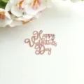 Close-up detail shot of rose gold mirror acrylic Happy Valentine's Day cake topper decor. - Single Layer Rose Gold Happy Valentine's Day / Width Approx 9CM