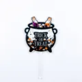 Halloween acrylic cake topper detail showing black cauldron design for party decor. - Printed Transparent Trick or Treat