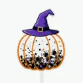 Halloween acrylic pumpkin witch hat cake topper, glitter shaker dessert decoration detail. - Transparent Printed Pumpkin