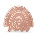 Rose gold acrylic teacher cake topper with rainbow heart apple design for cupcake decoration. - Rainbow Style