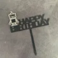 Zwarte acryl happy birthday taarttopper met schattig robotontwerp voor verjaardagsfeest. - Zilveren robot Happy Birthday