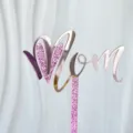 Cake topper Mamma in acrilico glitterato rosa per decorazione torta festa della mamma. - Stile Oro Rosa Glitter MOM / Circa 9,5 cm di Larghezza