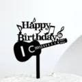 Guitarra nota musical feliz cumpleaños pastel topper detalle decoración en acrílico. - Forma de Guitarra / Ancho Aprox 9CM (Espesor 1,3MM) / Negro