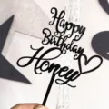 Décoration de gâteau en acrylique noir Happy Birthday Honey pour fête d'anniversaire. - Noir