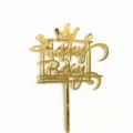 Goldenes Acryl Happy Bday Krone Kuchenaufsatz, glänzende Spiegel Geburtstag Tortendeko. - Gold