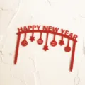 Red acrylic Happy New Year cake topper detail view, arch shape hanging ornament for cakes. - Red New Year Arch