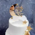 Gold mirror acrylic moon cloud star cake topper detail, dream big little one quote design. - Full Moon Cloud Star Set