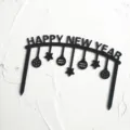 Black acrylic happy new year cake topper detail, minimalist arch holiday baking decoration. - Black New Year Arch