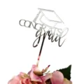 Topper per torta di laurea in acrilico argenteo con scritta per feste ed eventi. - Decorazione Torta Laurea 2026 3 / 1 Pezzo / Argento
