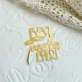 Goldenes Acryl Best Teacher Ever Kuchendeckel Detailaufnahme für feierliche Dessertdekoration. - Bester Lehrer / Gold