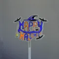 Halloween cake topper colorful acrylic bat witch hat scary party decoration supplies! - Transparent Print Bat Broom Happy Halloween / Width Approx 9CM