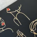 Gold acrylic face line cake topper abstract female body art dessert decor for birthday party - Red Lip Woman / Gold