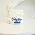 Detailansicht von Acryl Happy Birthday Kuchenaufsatz und Schmetterling Partydeko. - Happy Birthday Stil / 1.3mm Dicke Breite Ca. 9CM / Spiegelkönigsblau