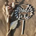Wooden cake topper Bride to be for wedding and engagement party cake decorations - Bride to be Round Leaf Style / 2.5MM Thickness (Approx. 10cm Wide)
