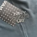 Father's Day acrylic cake topper detail shot, black and white polka dot backing card. - Black & Silver Double Layer - Happy Father's Day (Side Ornament) / Width Approx 9CM