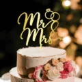 Decoration gateau doree Mr Mrs acrylique avec bague pour celebration de mariage et dessert - Acrylique Or (Largeur Environ 9CM) / Épaisseur 1.3MM Style Bague Diamant
